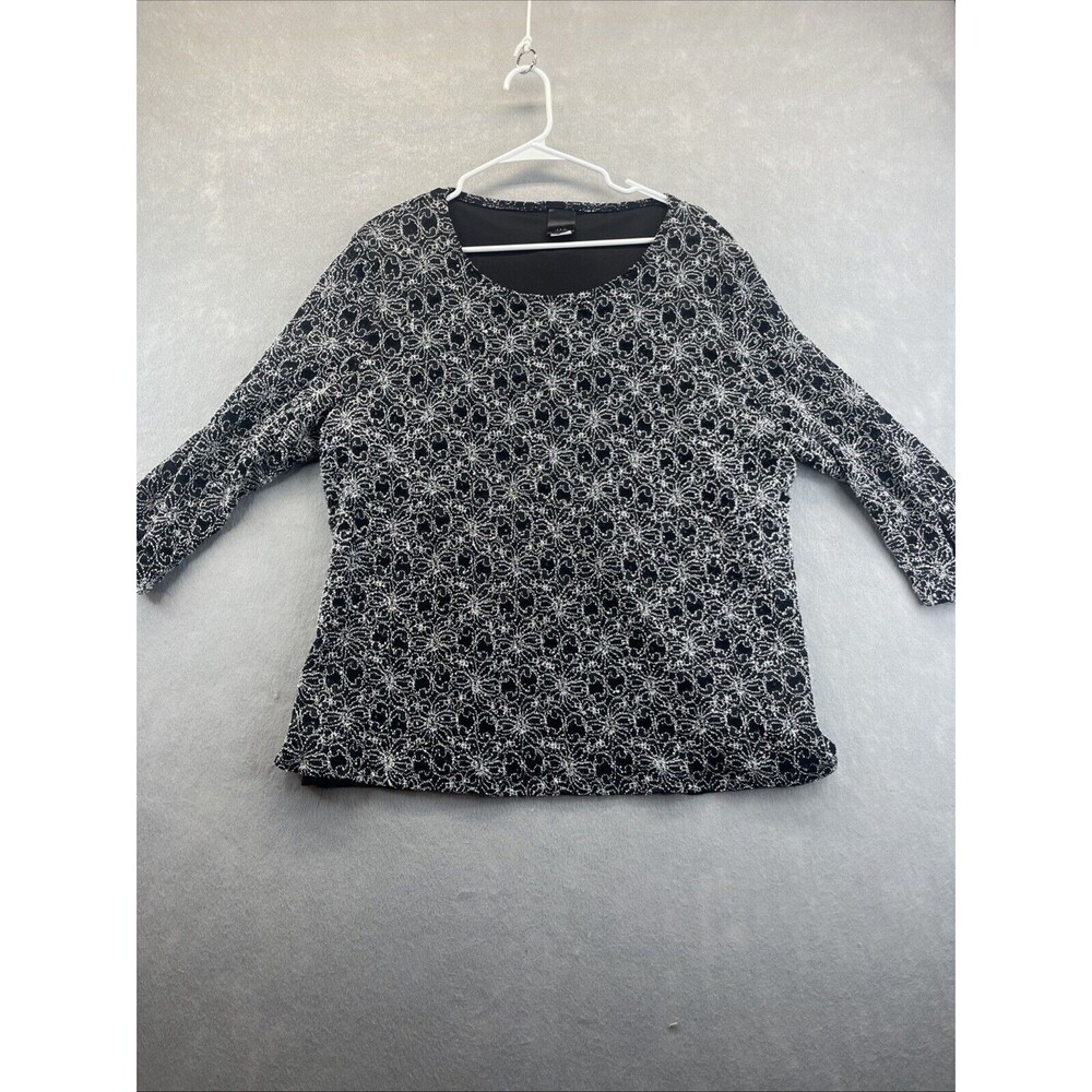 JTB Woman 2X Black Silver Texture Beaded V Neck Holiday Goth Top Vintage